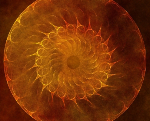 Mandala en tonos naranjas que simboliza energía y transformación